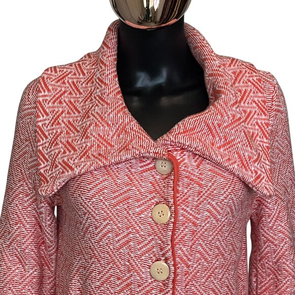 Sundance Knit Longline Sweater Coat Orange & Cream Button Front Collard Jacket M - Picture 6 of 13
